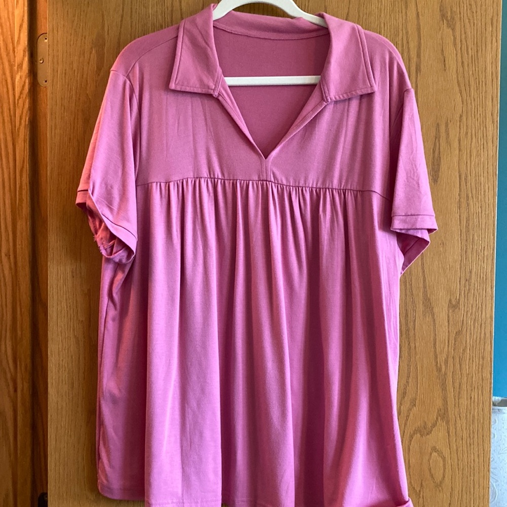 Pink oversize polo shirt blouse XXL